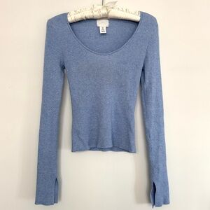 Blue Ribbed Knit Top